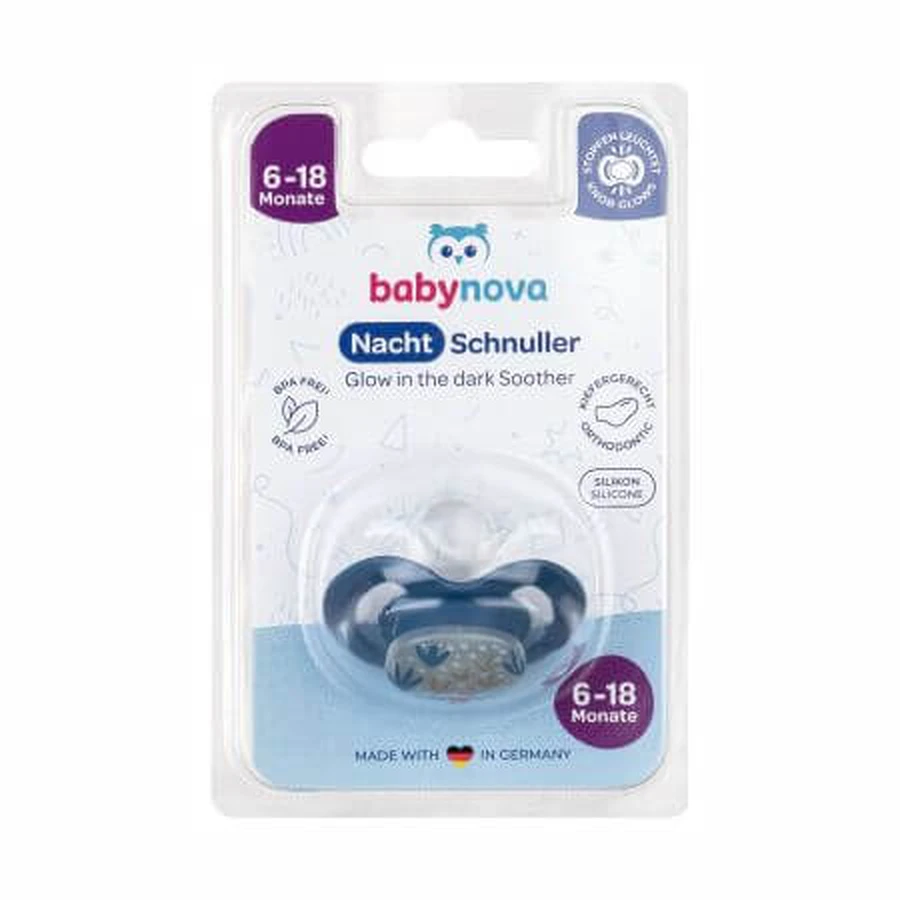 Kieferorthopädischer Schnuller aus phosphoreszierendem Silikon, 6-18 Monate, 1 Stück, Baby Nova