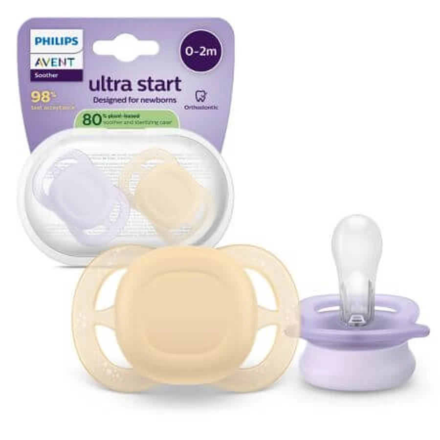 Philips Avent Ultra Start Schnuller, lila-orange, 0-2 Monate, SCF075/11, 2 Stück, Philips