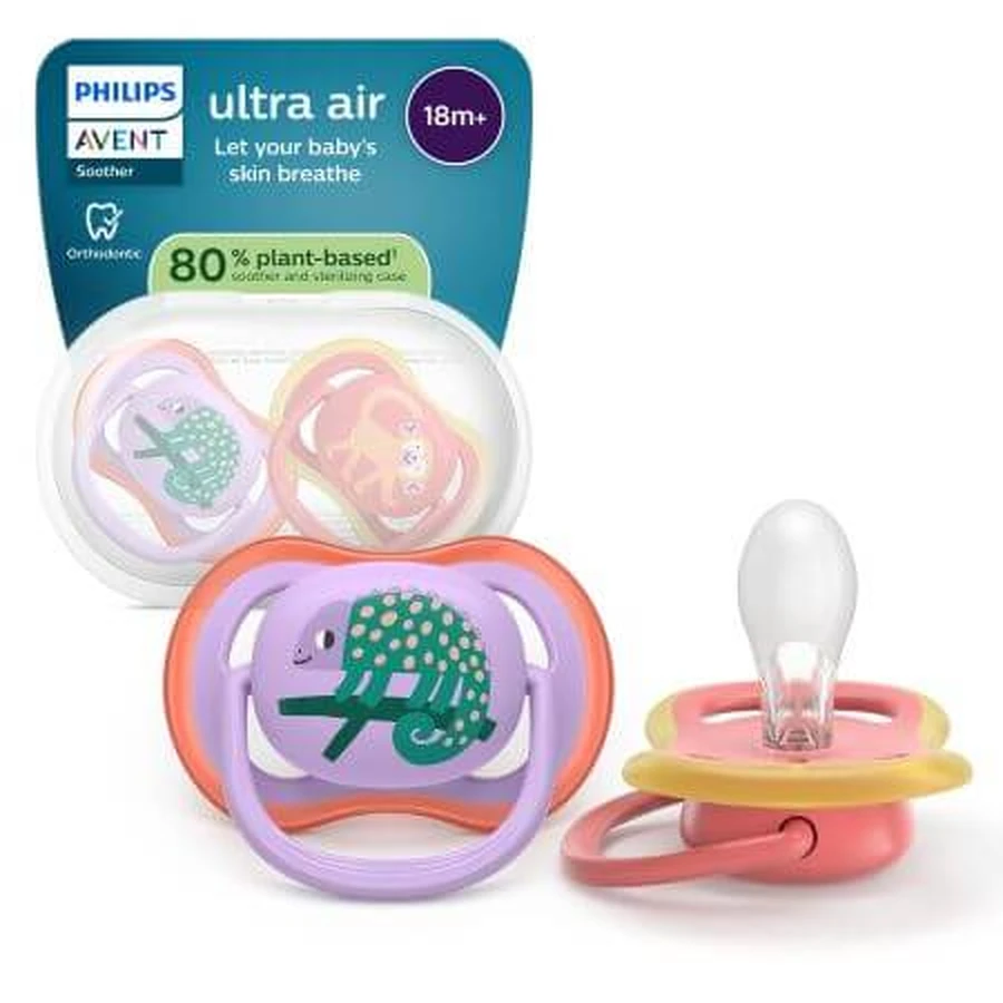 Sucette Philips Avent Ultra Air Sucette Philips Avent Ultra Air, Purple/Roz, 18 mois+, SCF349/47, 2 pièces, Philips