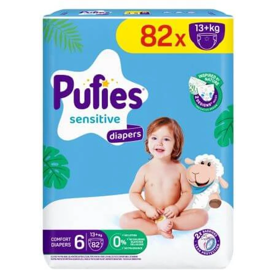 Wickelwindeln Mega XL Sensitive, No +, 13+ kg, 82 Stück, Pufies