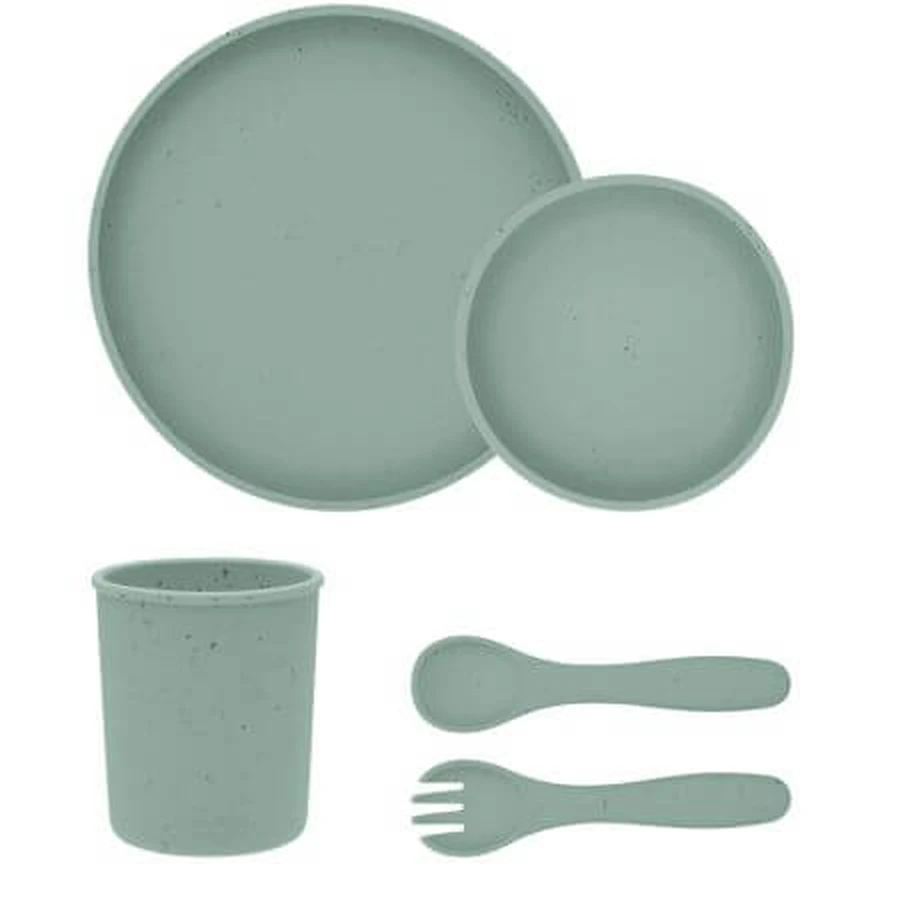 Complete siliconen maaltijdset voor baby's Platinum, saliegroen, 6 maanden+, 5 stuks, Kikka Boo