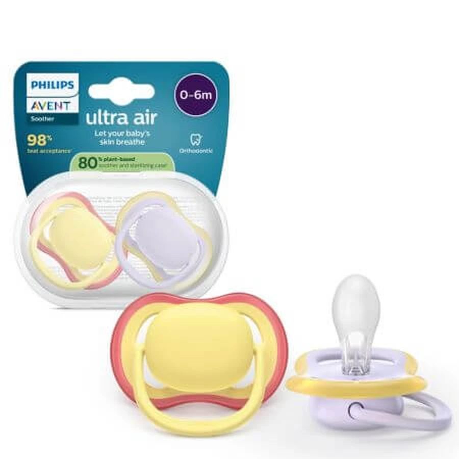 Ultra luchtspenen, paars/geel, 0-6 maanden, SCF087/03, 2 stuks, Philips Avent
