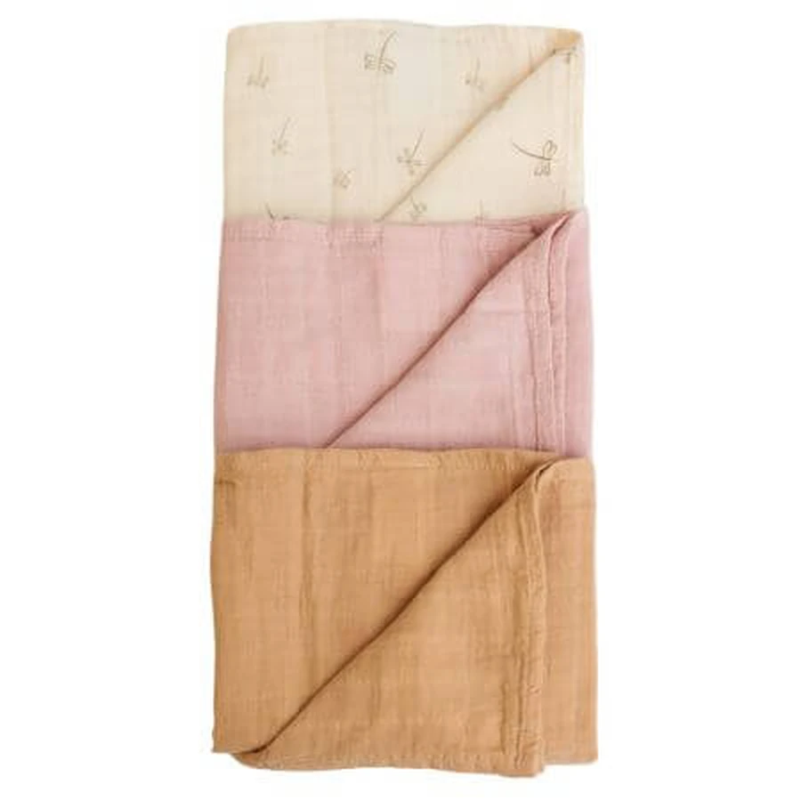 100% biologisch katoen multifunctionele neteldoek, 60x60 cm, Pure Bloom, 3 stuks, Onino