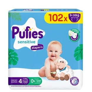 Wickelwindeln Mega Maxi Sensitive, Nr. 4, 9-14 kg, 102 Stück, Pufies