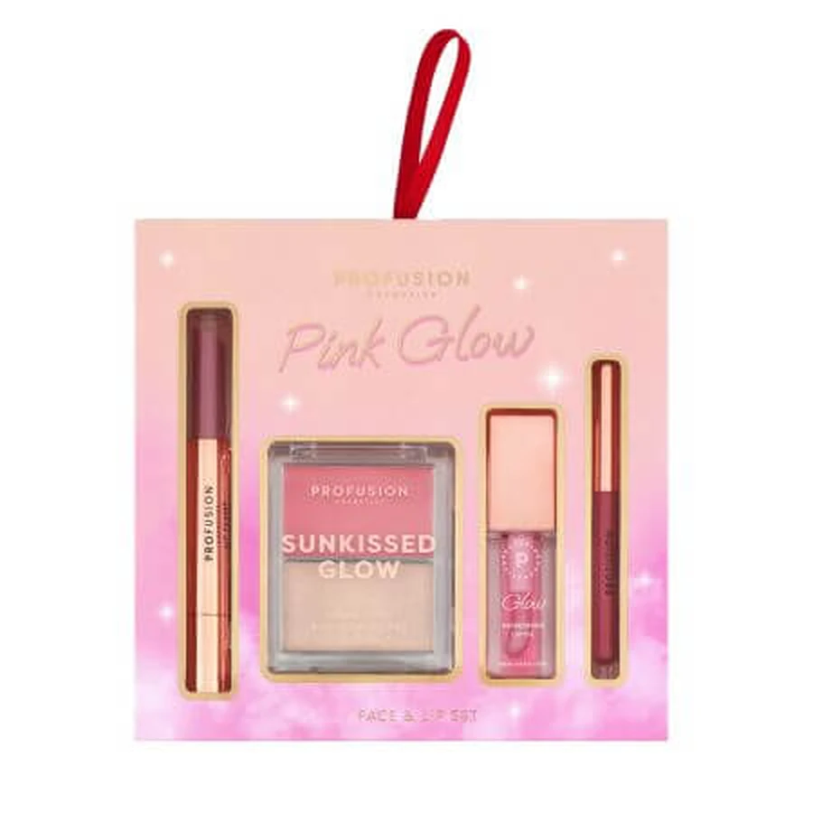 Set de 4 productos para maquillaje de cara y labios Pink Glow, Profusion Cosmetics