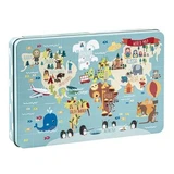 Puzzle XL Mapa del Mundo, 24 x 48 cm, 3 años+, 24 piezas en caja metálica, Apli Kids