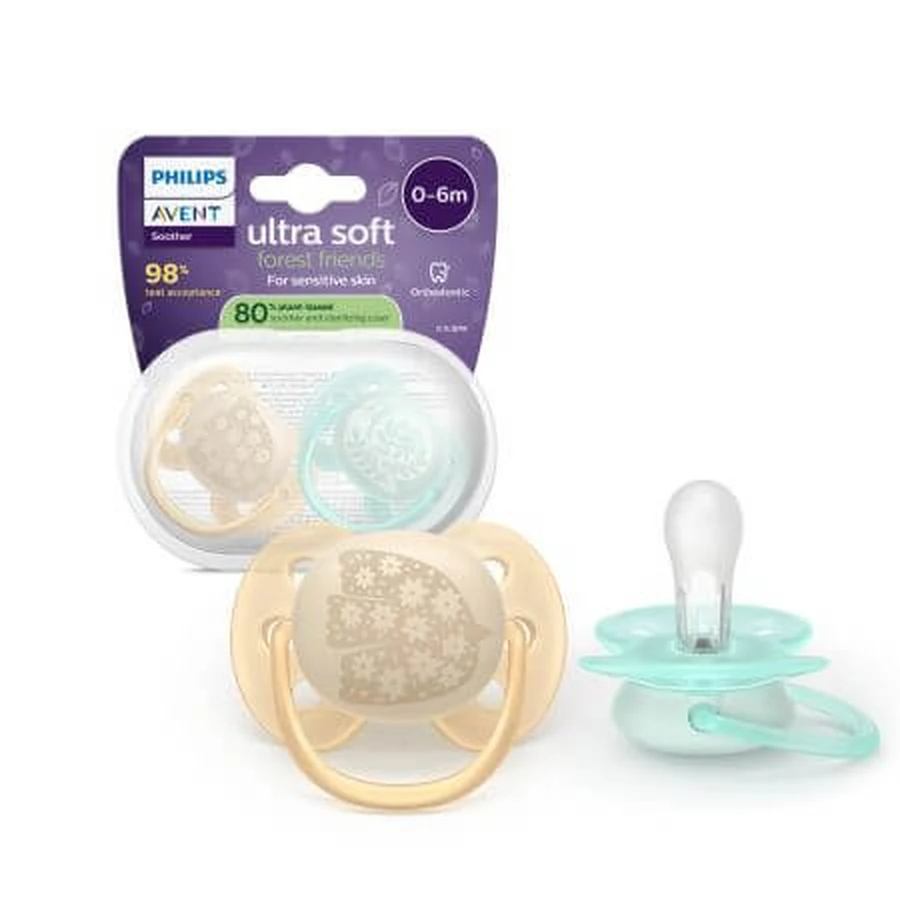 Philips Avent Chupete ultrasuave Philips Avent Chupete ultrasuave, Amigos del bosque, 0-6 meses, 2 piezas, Philips