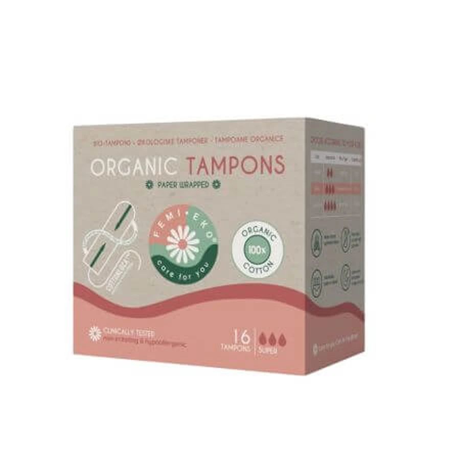 Organic tampons, 16 pieces, FemiEko