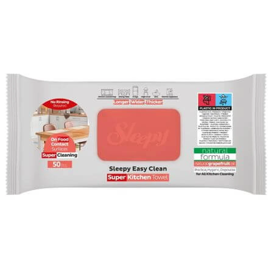 Servilletas de cocina húmedas Easy Clean con aceite de pomelo, 50 unidades, Sleepy