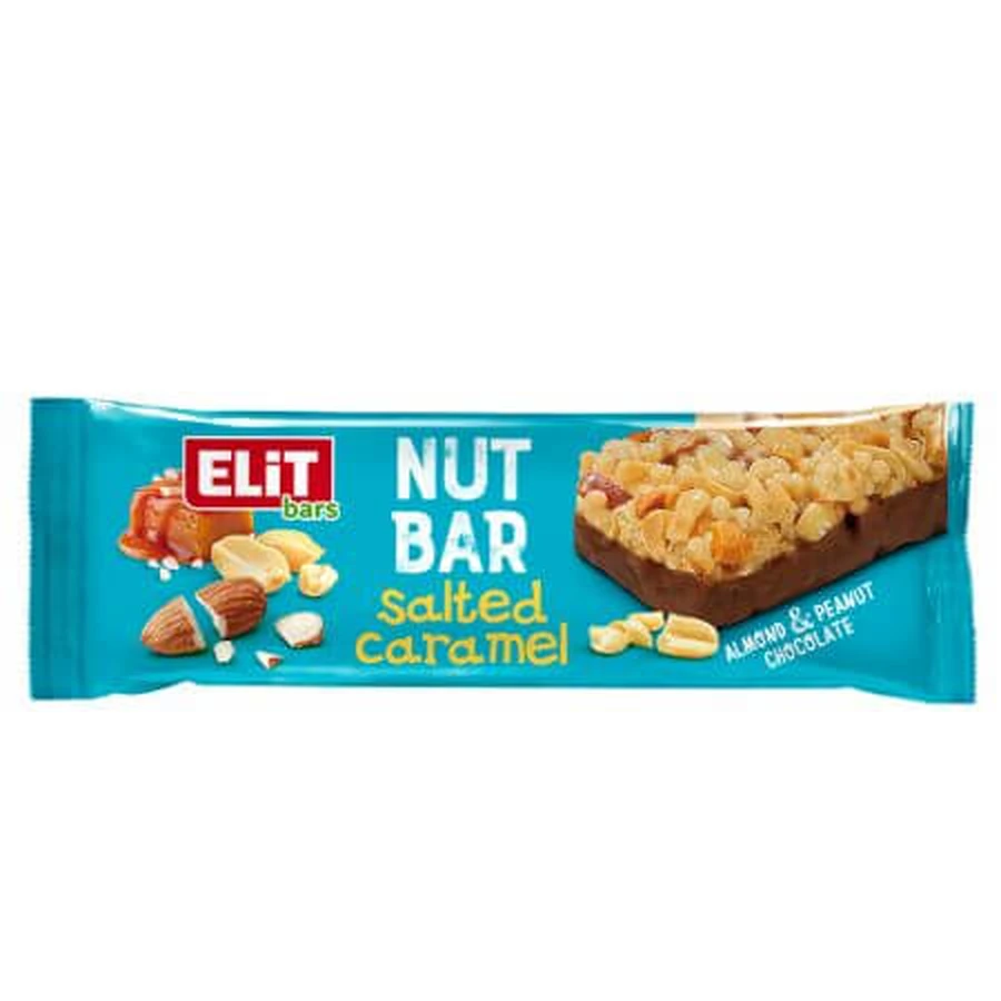 NutBar barrita de cereales de caramelo salado y chocolate con leche, 40 g, EliT