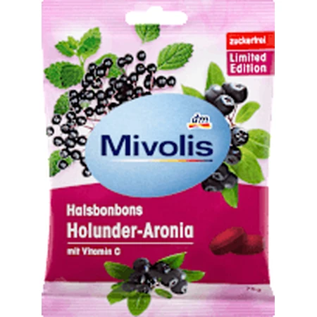 Mivolis Gouttes pour la gorge au cassis et à l'aronia sans sucre, 75 g