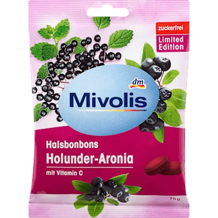 Mivolis Gouttes pour la gorge au cassis et à l'aronia sans sucre, 75 g