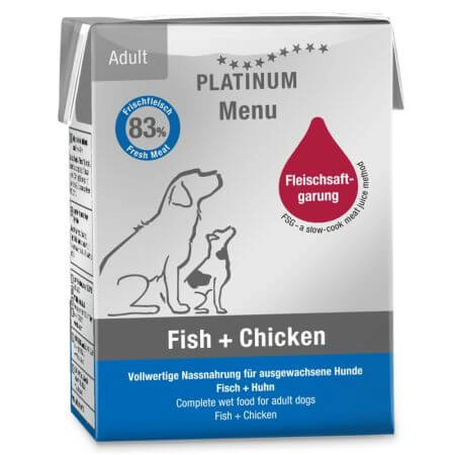Nourriture humide avec du poulet et du poisson pour chiens adultes Chien, 185 g, Platinum