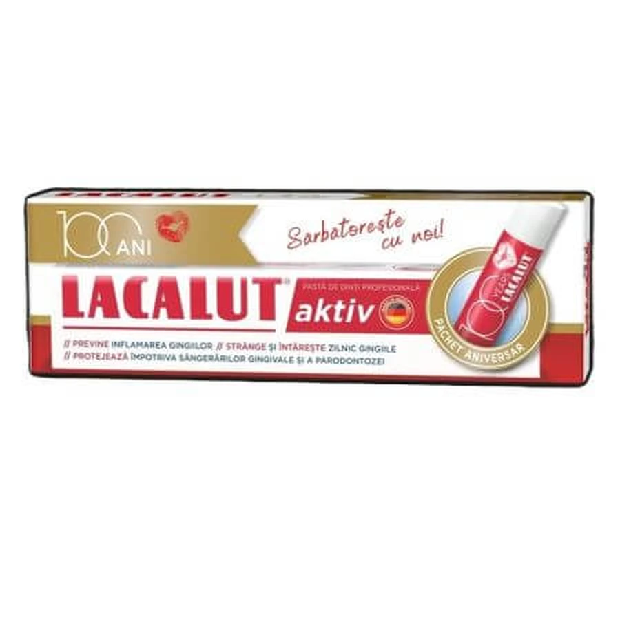 Packung Lacalut Aktiv Zahnpasta 75 ml + Lippenbalsam 1 Stück, Lacalut
