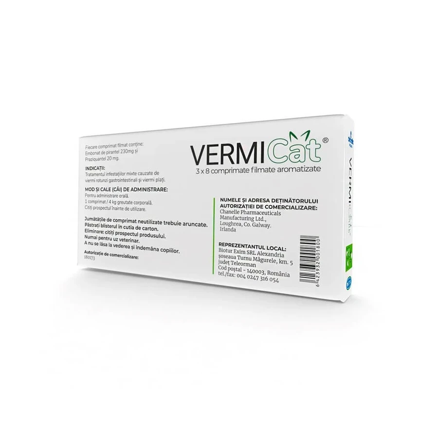 Internal antiparasitic for cats Vermicat, 230MG/20MG, 24 tablets