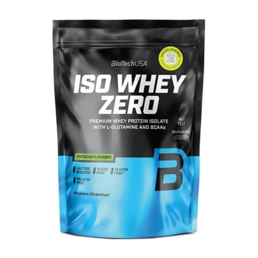 Wei-eiwitisolaat met pistache smaak Iso Whey Zero, 454 g, BioTechUSA