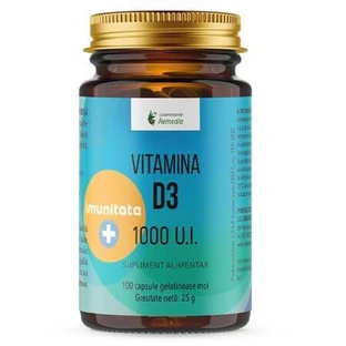 Vitamina D3, 1000 UI, 100 cápsulas blandas, Remedia