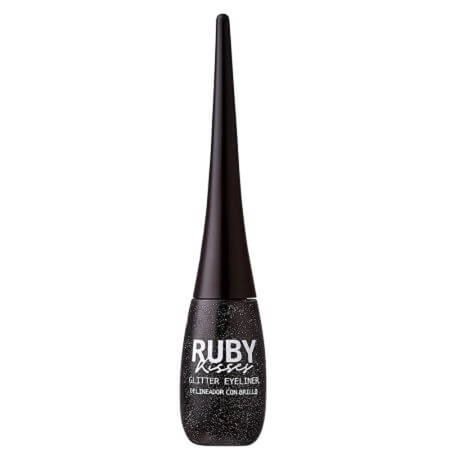 Delineador de ojos líquido con purpurina Glitter Eyeliner Negro, 7 ml, Ruby Kisses