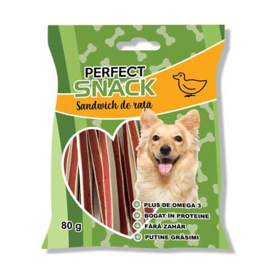 Bocadillo de pato para perros, 80 g, Perfect Snack