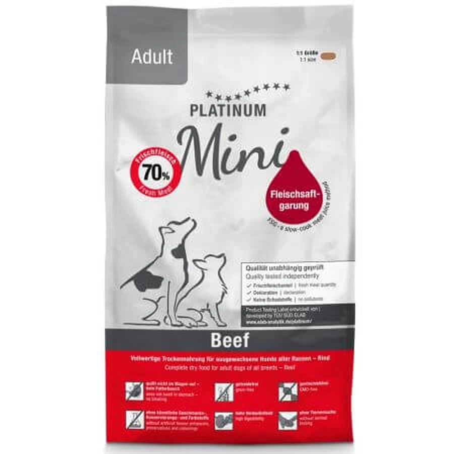 Mini Adult Dog, 900 g, Platinum, nourriture sèche au bœuf pour petits chiens adultes
