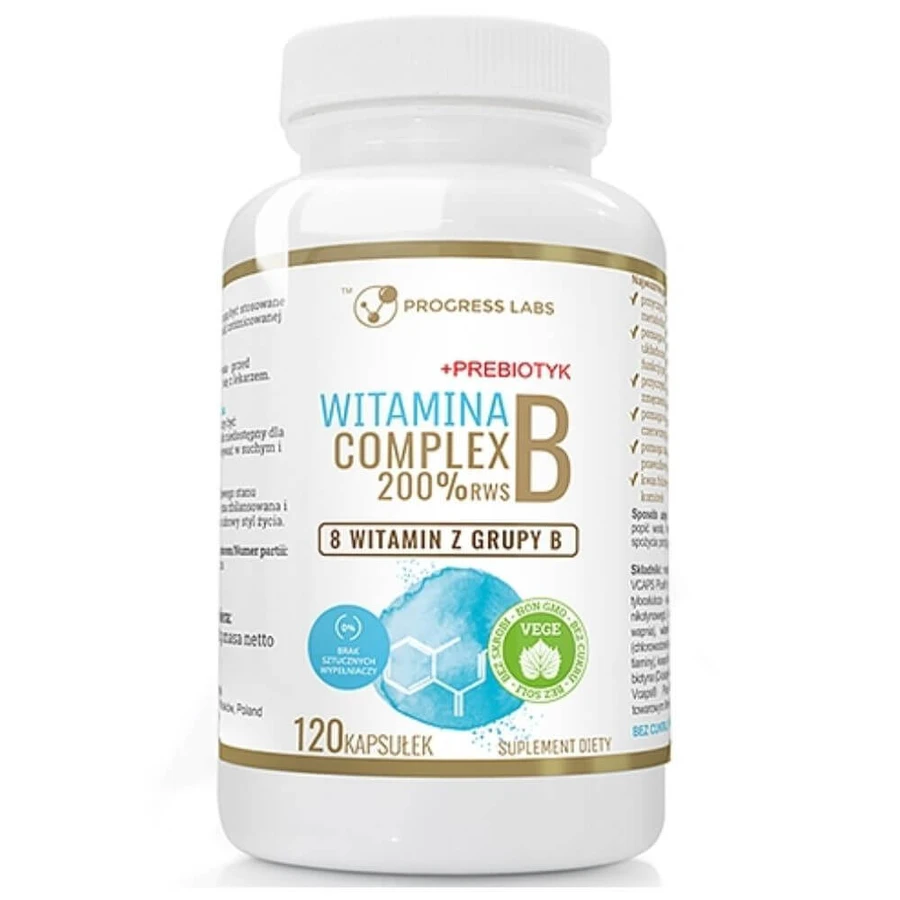 Progress Labs Vitamin B Complex 200% RWS + Prebiotic, 120 gélules