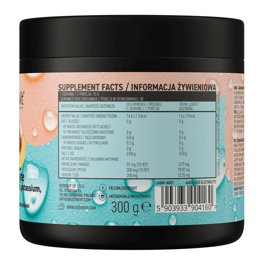 OstroVit Aqua Kick Electrolytes, powder, peach flavor, 300 g