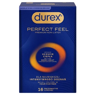 Durex Perfect Feel Premium Non-Latex, non-latex condoms, unique warm feeling, 16 pieces