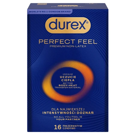 Durex Perfect Feel Premium Non-Latex, non-latex condoms, unique warm feeling, 16 pieces