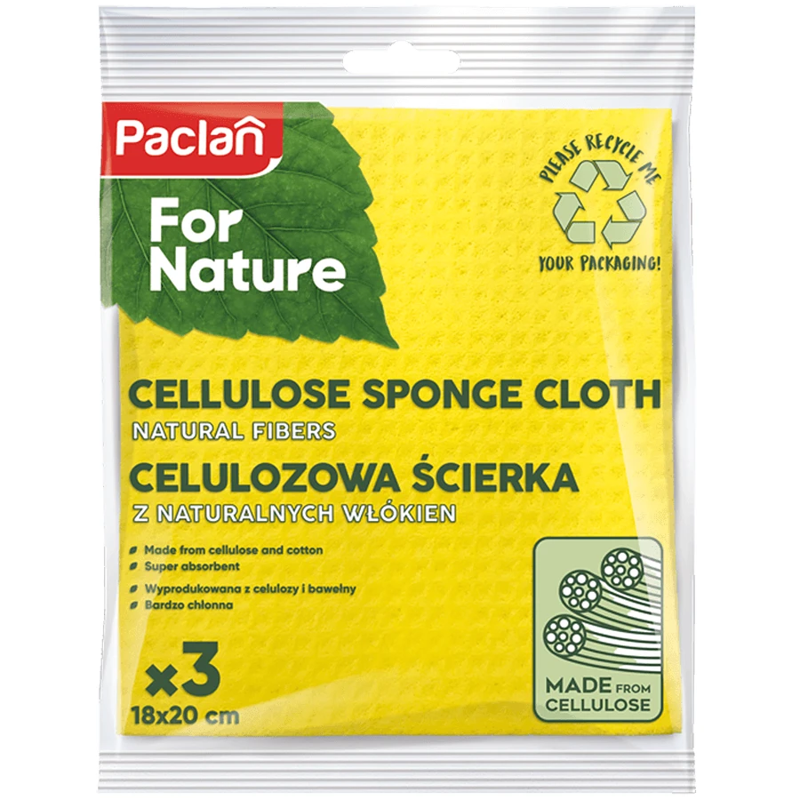 Paclan For Nature, paño de esponja de celulosa, 3 piezas