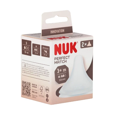 NUK Perfect Match, tétine de biberon, silicone, taille M, à partir de 3 mois, 2 pièces