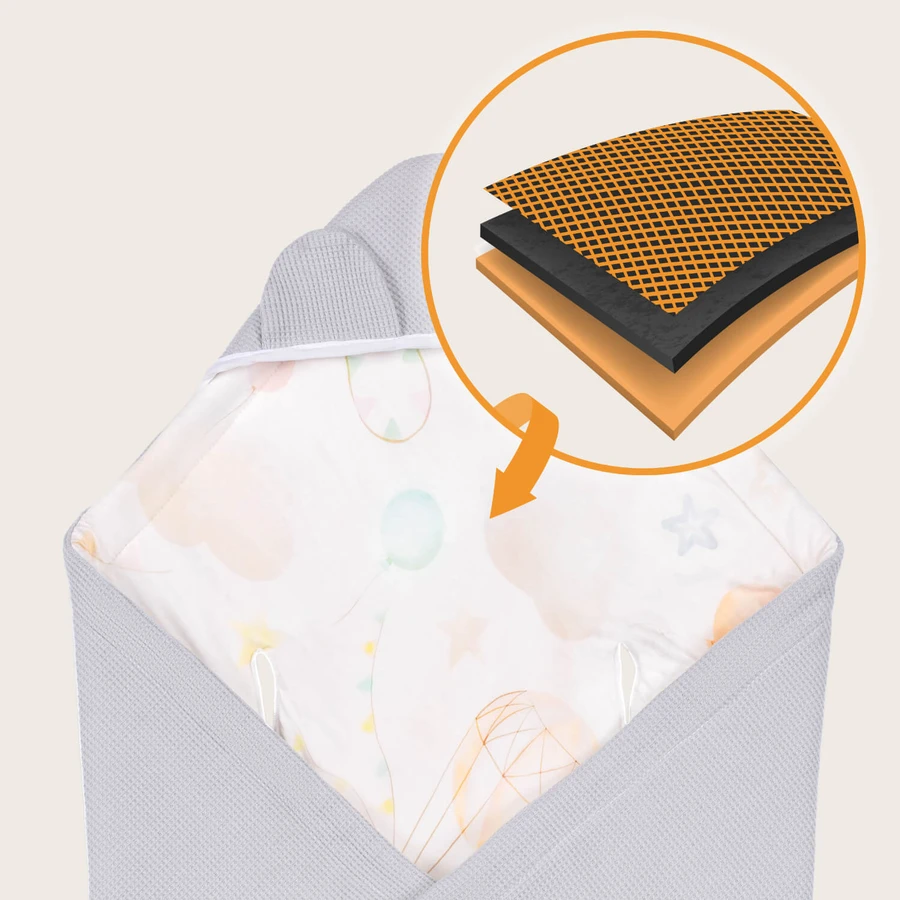 Lionelo Travel Swaddle Blanket, Sitztuch, Grey Balloon, 90 x 90 cm