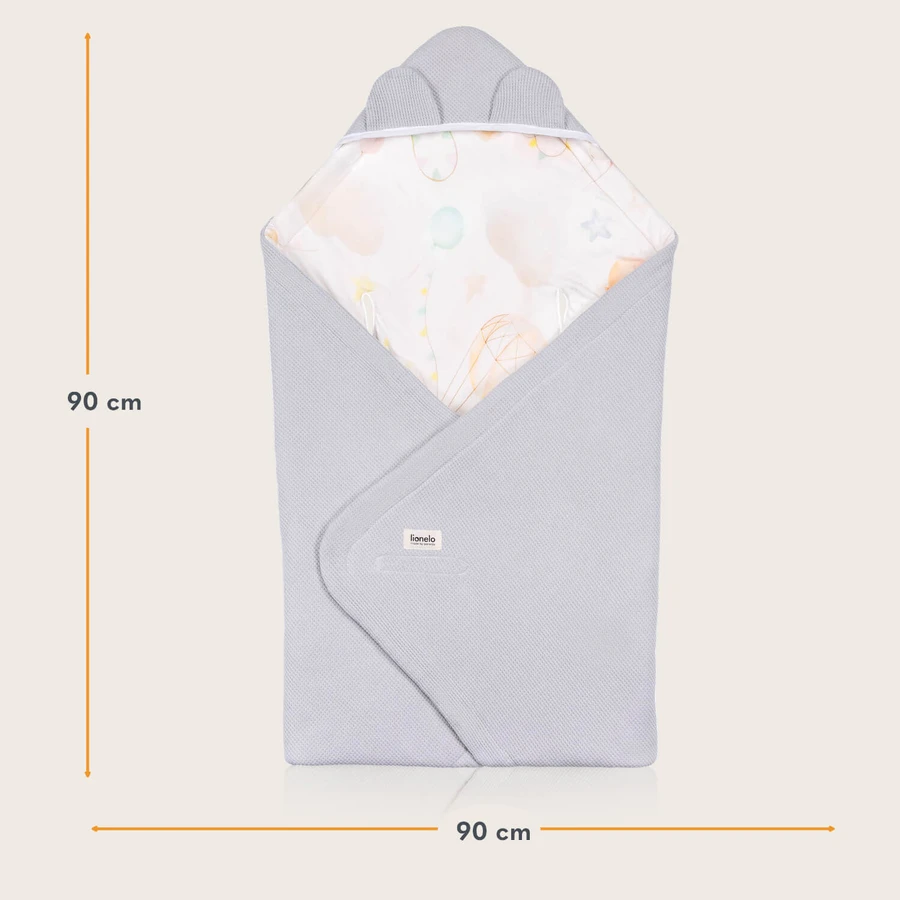 Lionelo Travel Swaddle Blanket, Sitztuch, Grey Balloon, 90 x 90 cm