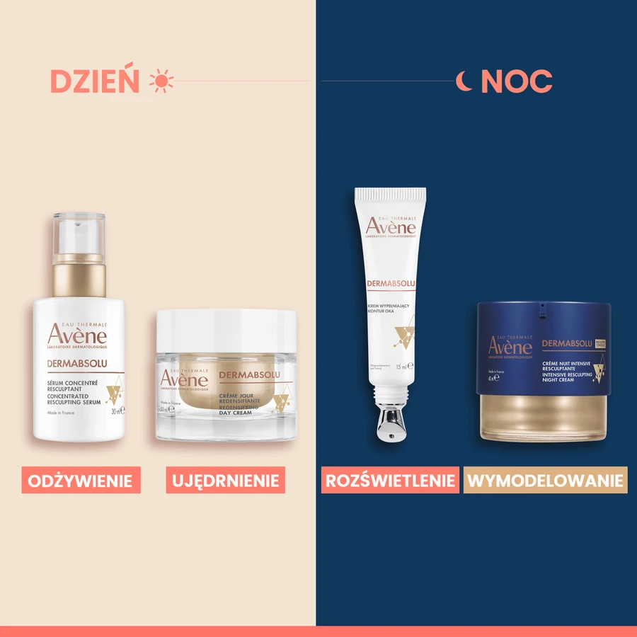 Avene Dermabsolu Advanced Firming Care Set, crema de noche lifting, 40 ml + crema rellenadora del contorno de ojos, 15 ml + serum restaurador del contorno facial, 30 ml