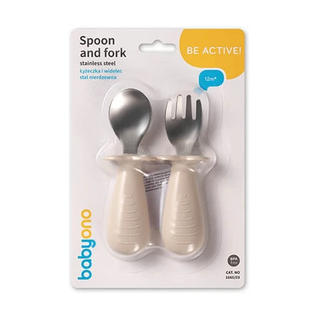 BabyOno, couverts pour bébé, acier inoxydable, beige, à partir de 12 mois