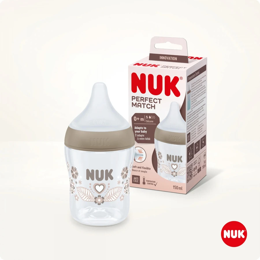NUK Perfect Match, biberon anti-colique avec tétine en silicone, taille S, cœurs, dès la naissance, 150 ml