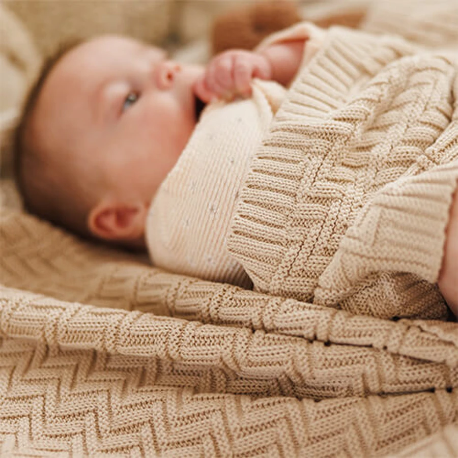 BabyOno, gebreide deken, katoen, beige, 75 cm x 100 cm, 1 stuk