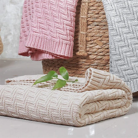 BabyOno, gebreide deken, katoen, beige, 75 cm x 100 cm, 1 stuk