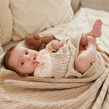 BabyOno, gebreide deken, katoen, beige, 75 cm x 100 cm, 1 stuk
