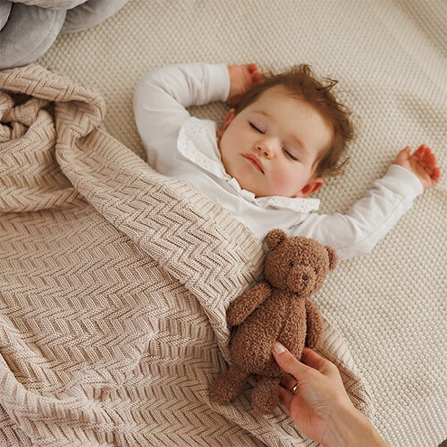 BabyOno, gebreide deken, katoen, beige, 75 cm x 100 cm, 1 stuk