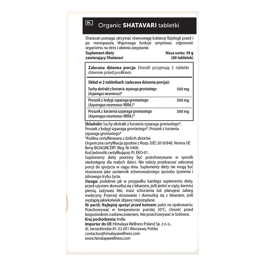 Himalaya Organic Shatavari set, 2 x 60 comprimidos