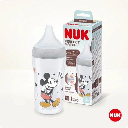 NUK Perfect Match, biberon anti-colique avec tétine en silicone, taille M, Mickey Mouse à partir de 3 mois, 260 ml