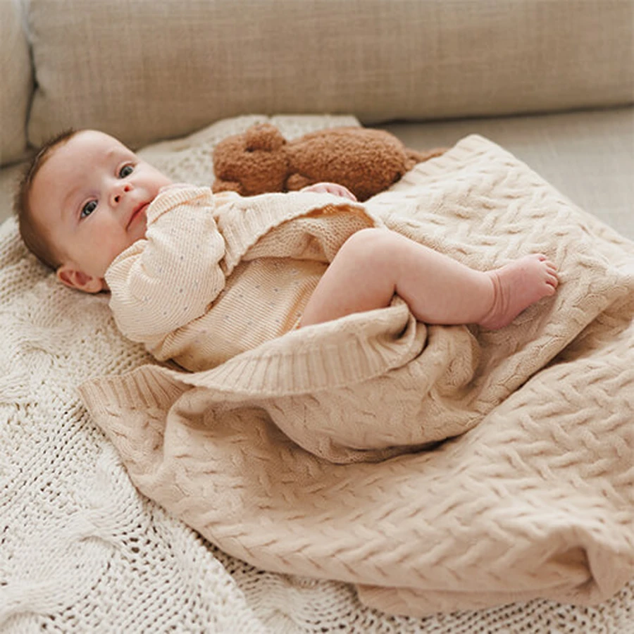 BabyOno, Decke aus Merinowolle, hellbeige, 75 cm x 100 cm, 1 Stück