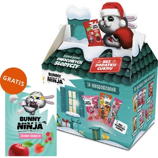 Casa de Navidad Bunny Ninja llena de caramelos afrutados, 14 sorpresas + libro para colorear gratis