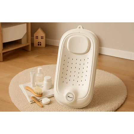 Momini BathBuddy, soporte de baño plegable para bebés, beige
