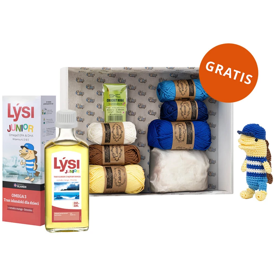 Lysi Junior Omega 3 Isländische Trance für Kinder, Mango-Limetten-Geschmack, 240 ml + kostenloses Häkelset