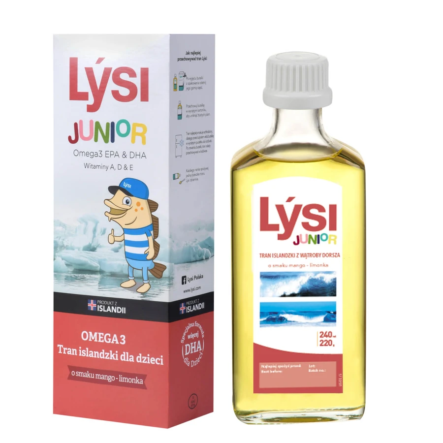 Lysi Junior Omega 3 Isländische Trance für Kinder, Mango-Limetten-Geschmack, 240 ml + kostenloses Häkelset