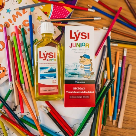 Lysi Junior Omega 3 Isländische Trance für Kinder, Mango-Limetten-Geschmack, 240 ml + kostenloses Häkelset