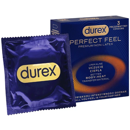 Durex Perfect Feel Premium Non-Latex, non-latex condooms, uniek warm gevoel, 3 stuks