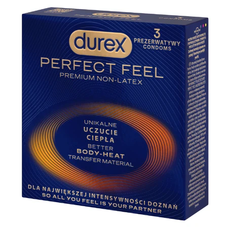 Durex Perfect Feel Premium Non-Latex, non-latex condooms, uniek warm gevoel, 3 stuks