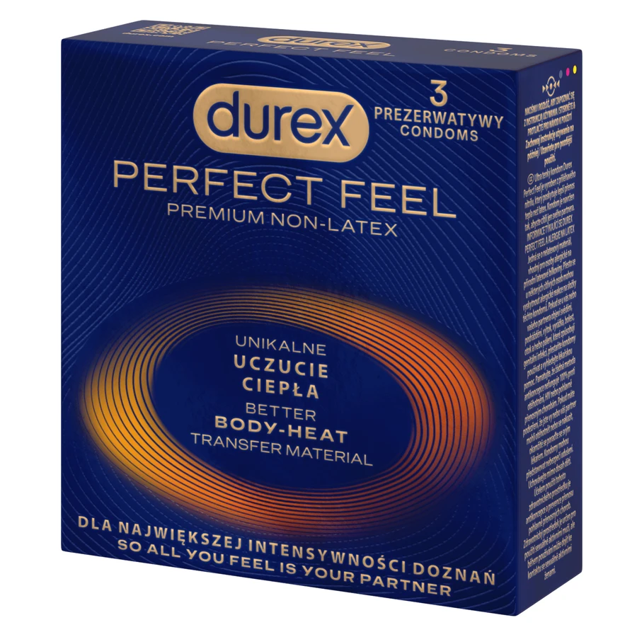 Durex Perfect Feel Premium Non-Latex, non-latex condooms, uniek warm gevoel, 3 stuks